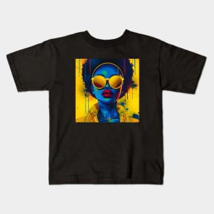 Black woman with gold sunglasses, in retro fashion style Kids T-Shirt